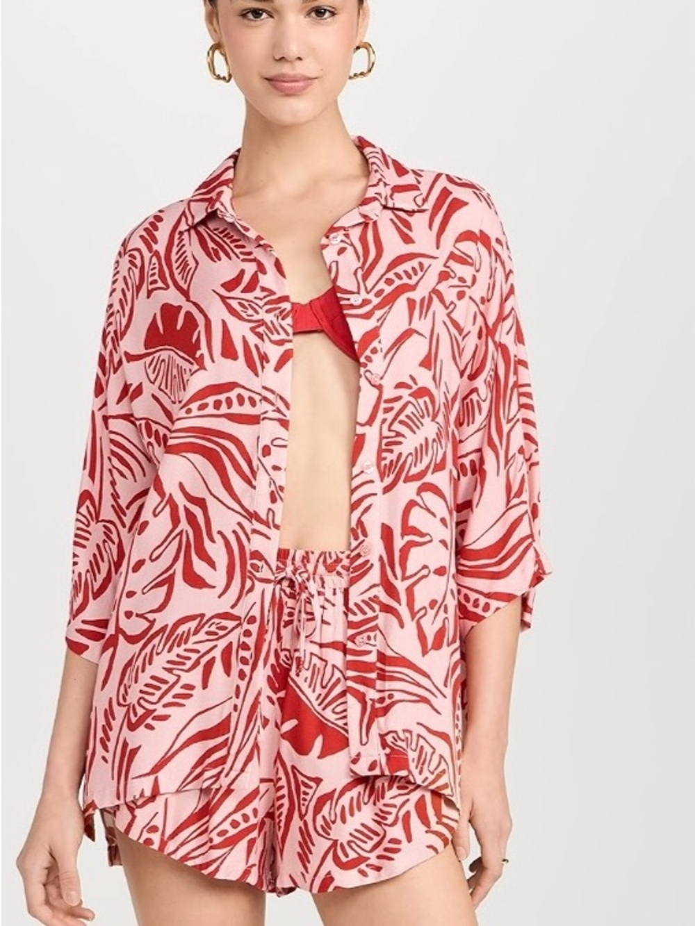 Pink & Red Printed Button-Down Shirt